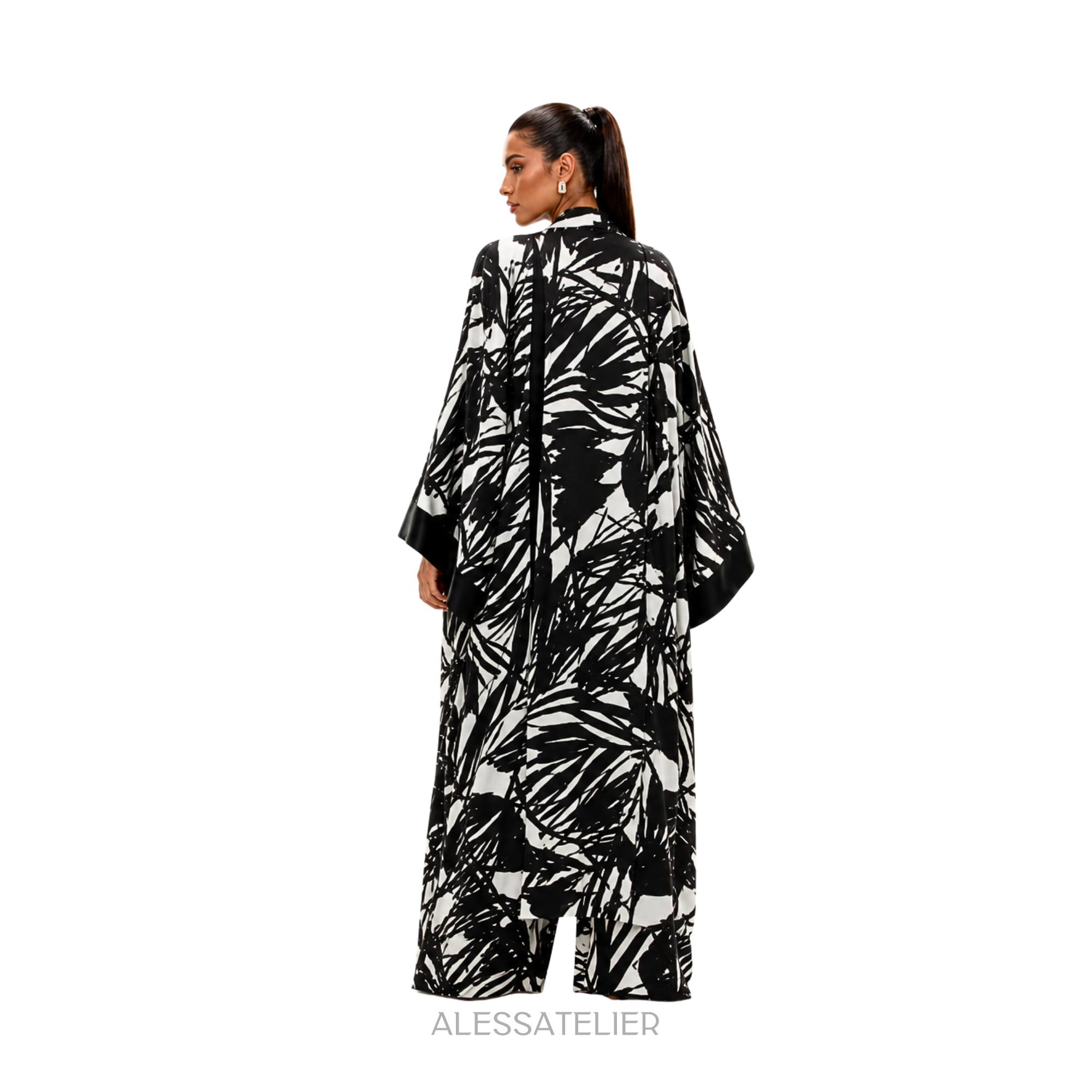 Creta Satin Kimono Set, Black & White
