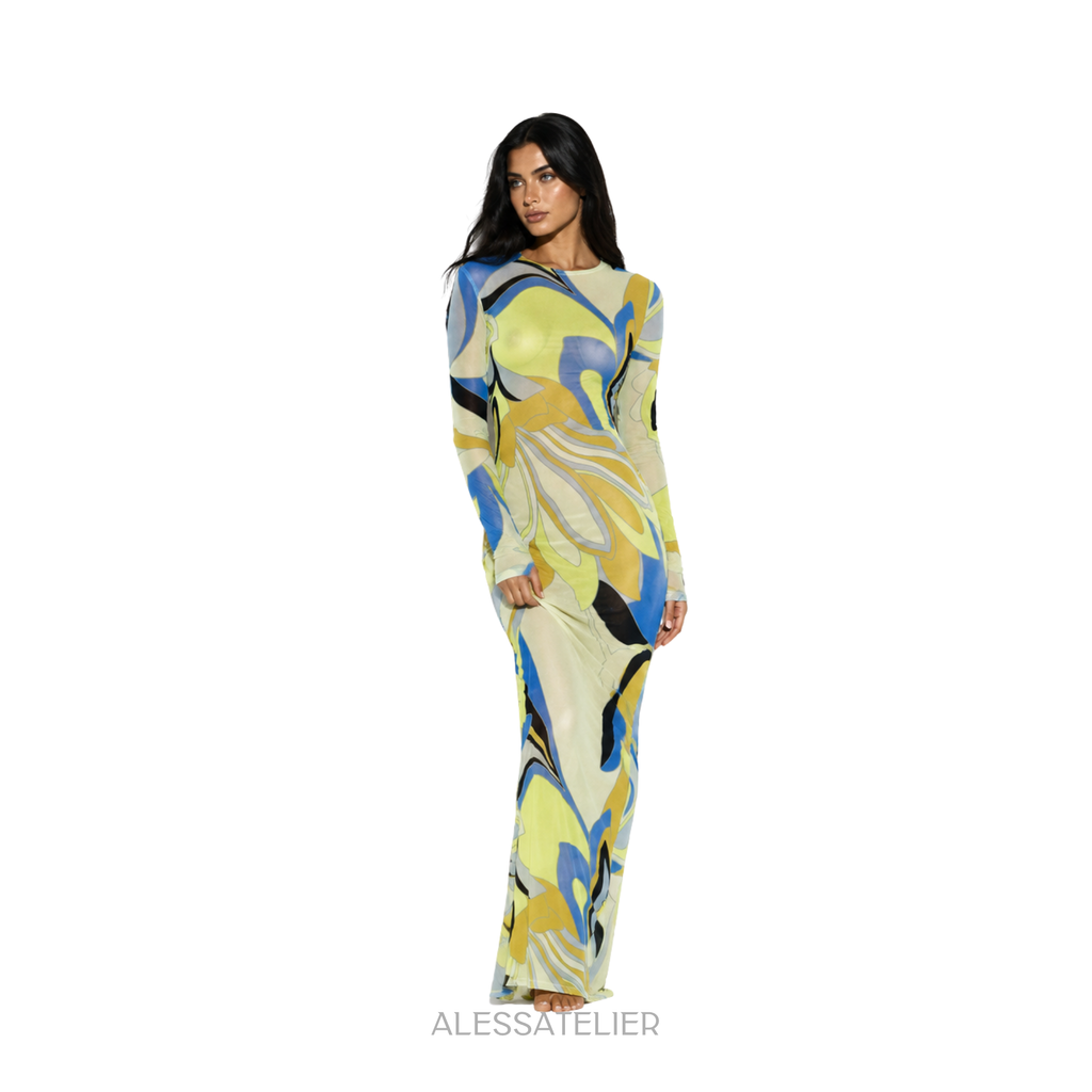 René Sheer Maxi Dress, Yellowstone Blue