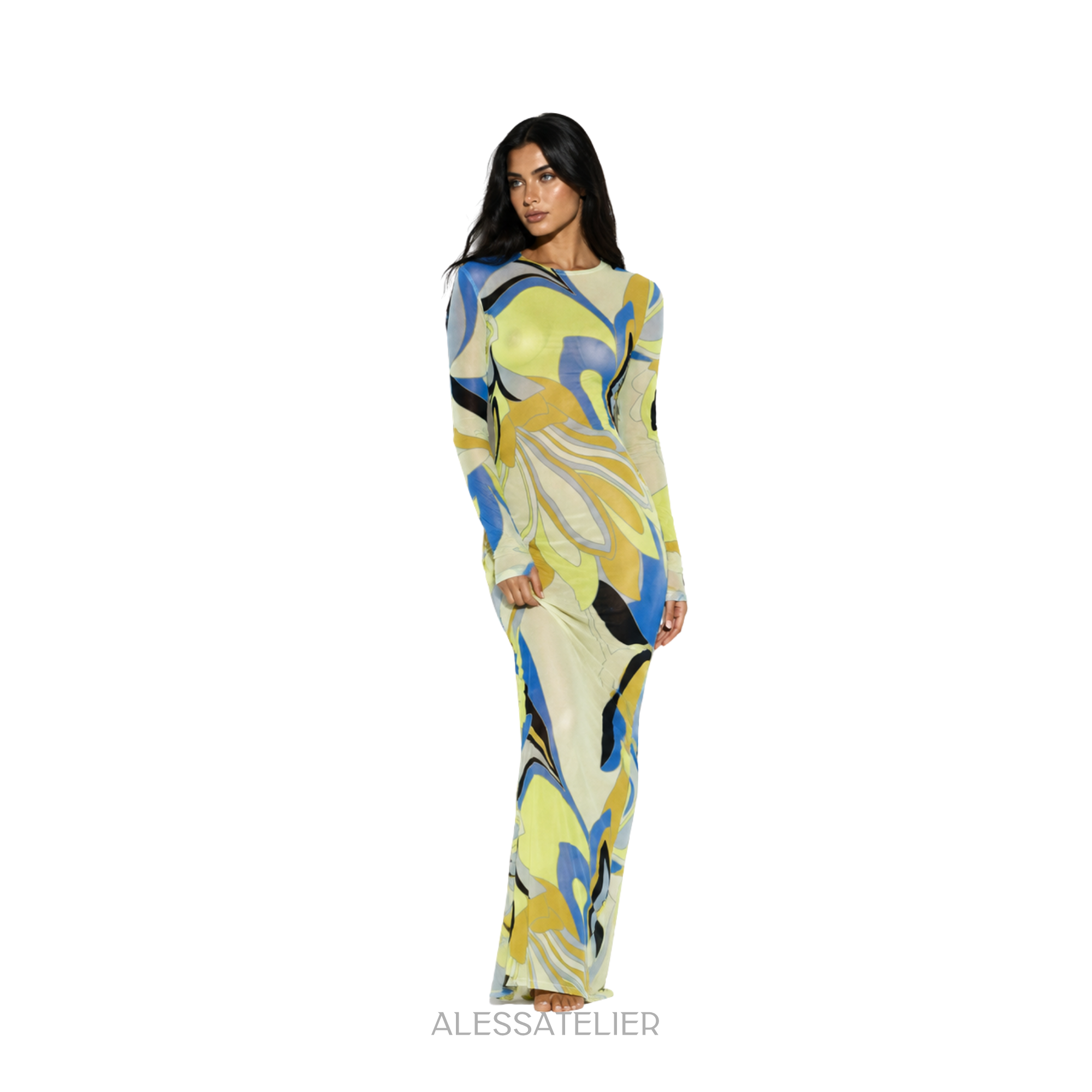 René Sheer Maxi Dress, Yellowstone Blue