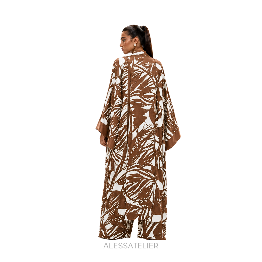 Creta Satin Kimono Set, Light Brown