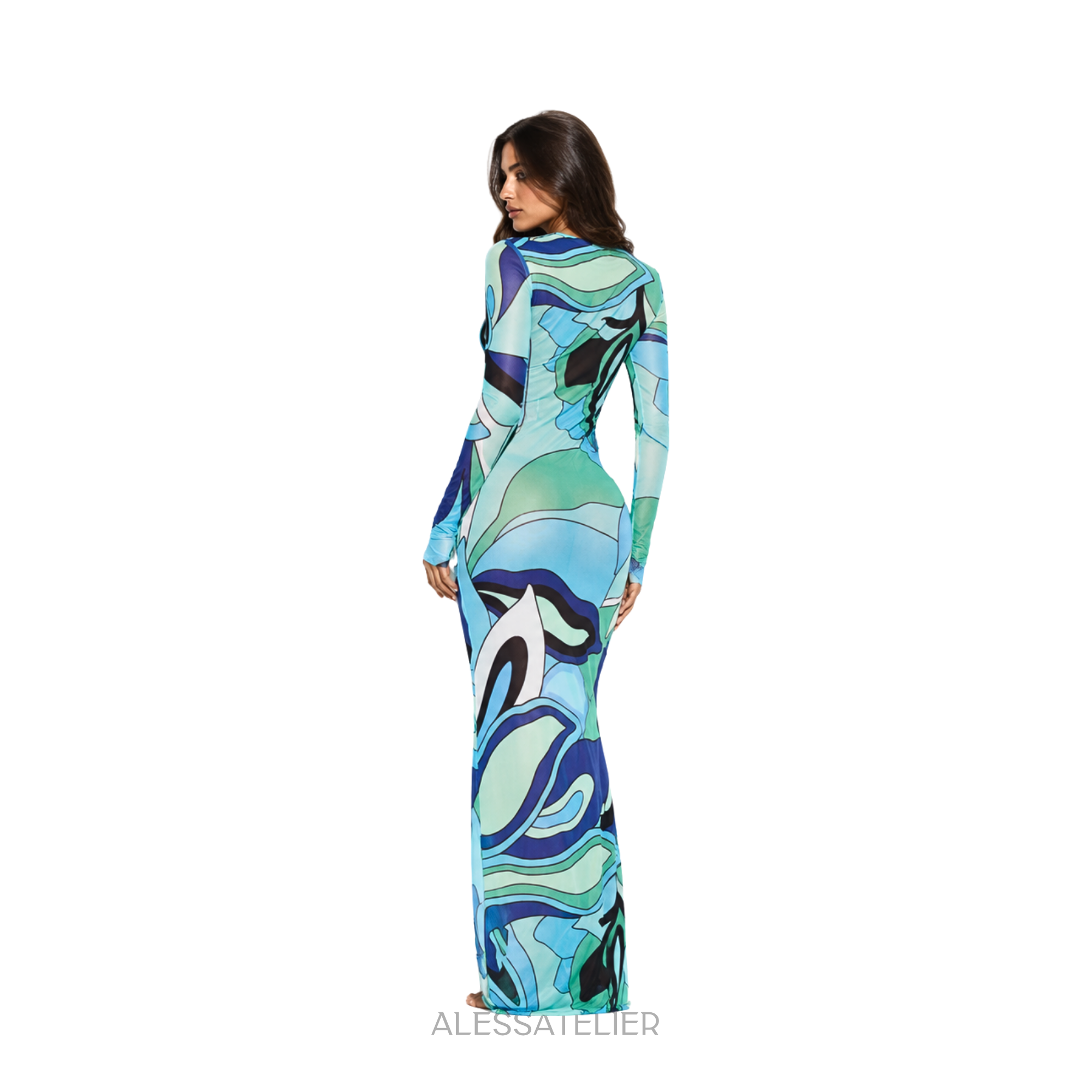 René Sheer Maxi Dress, Ocean Blue