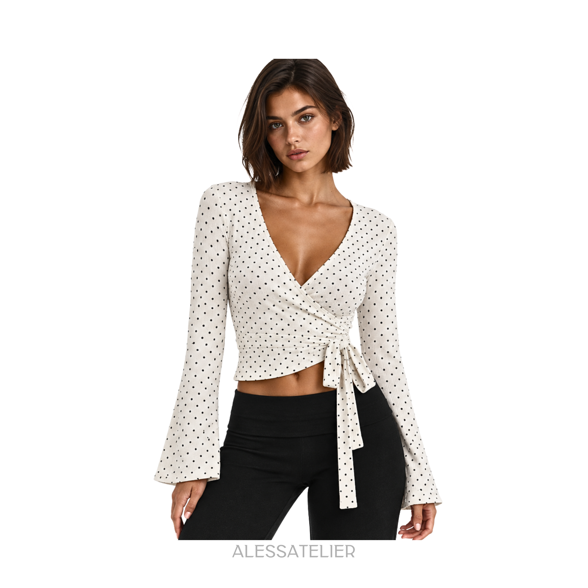Elisse Ballerina Polka Dots Blouse, Lily White