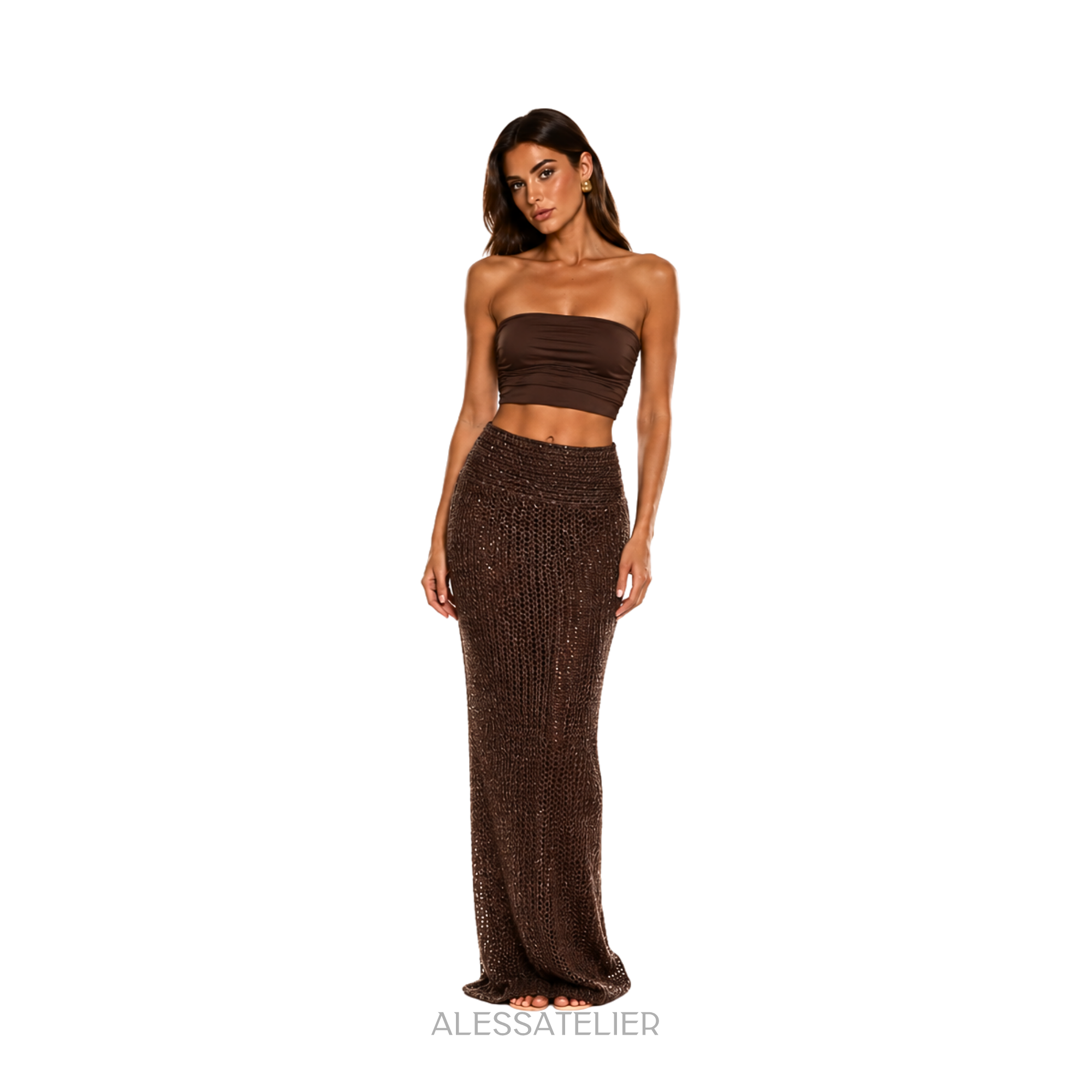 Frida Knitted Maxi Skirt, Coffee