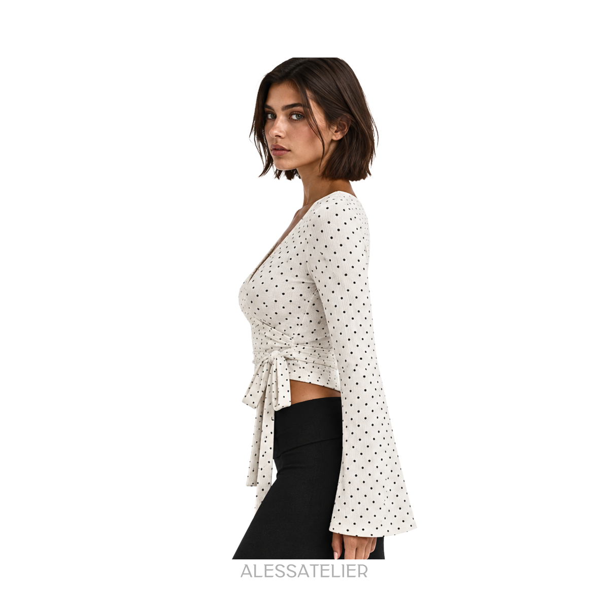 Elisse Ballerina Polka Dots Blouse, Lily White