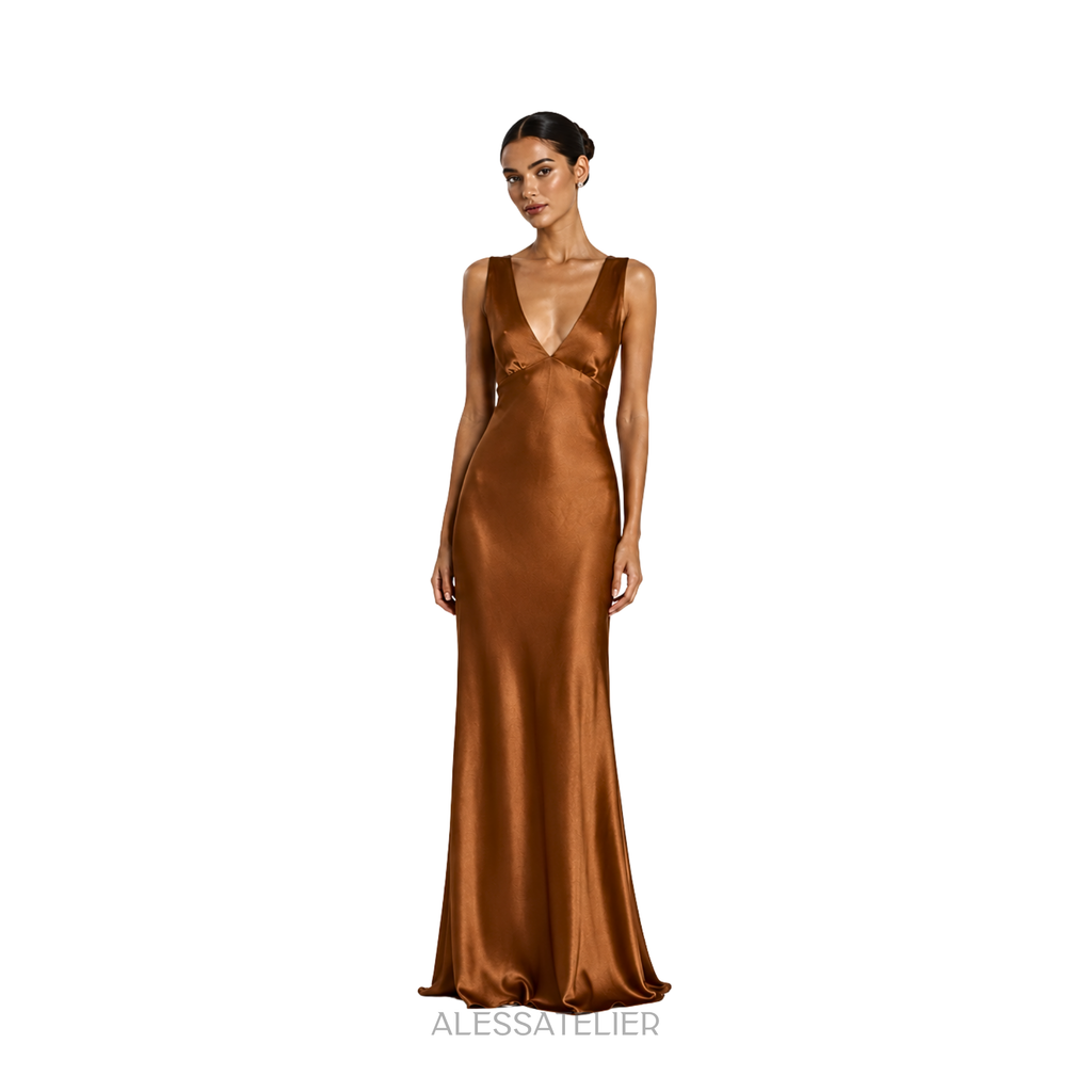 Sofia Satin Maxi Dress, Bronze