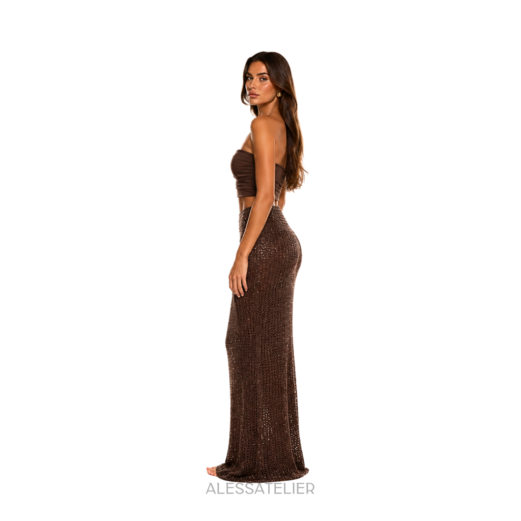 Frida Knitted Maxi Skirt, Coffee