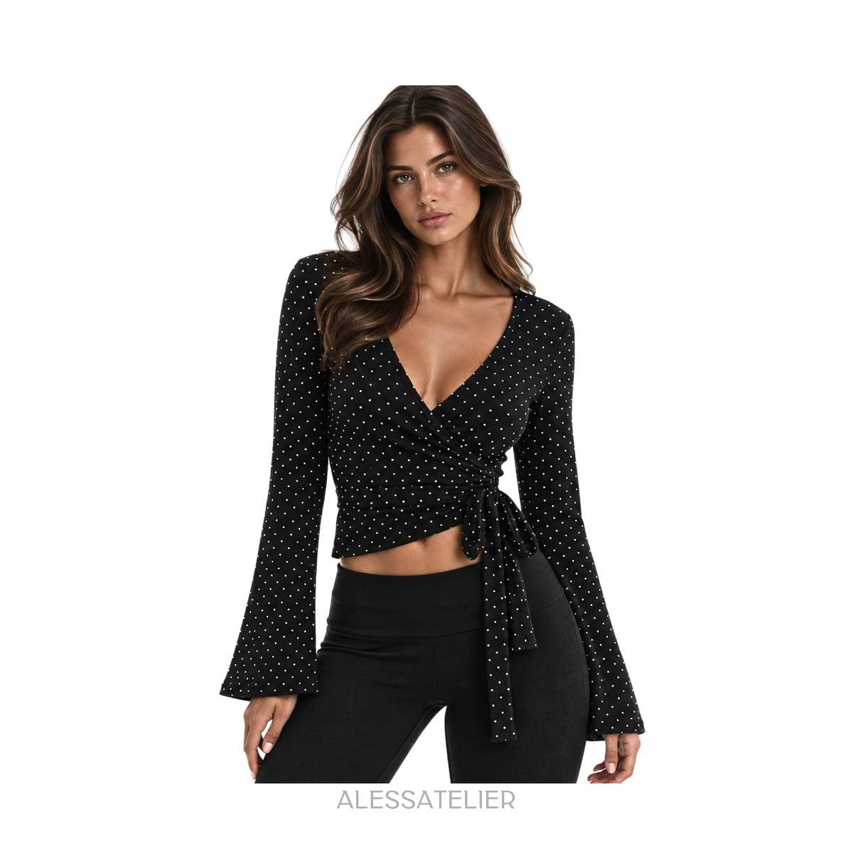 Elisse Ballerina Polka Dots Blouse, Black