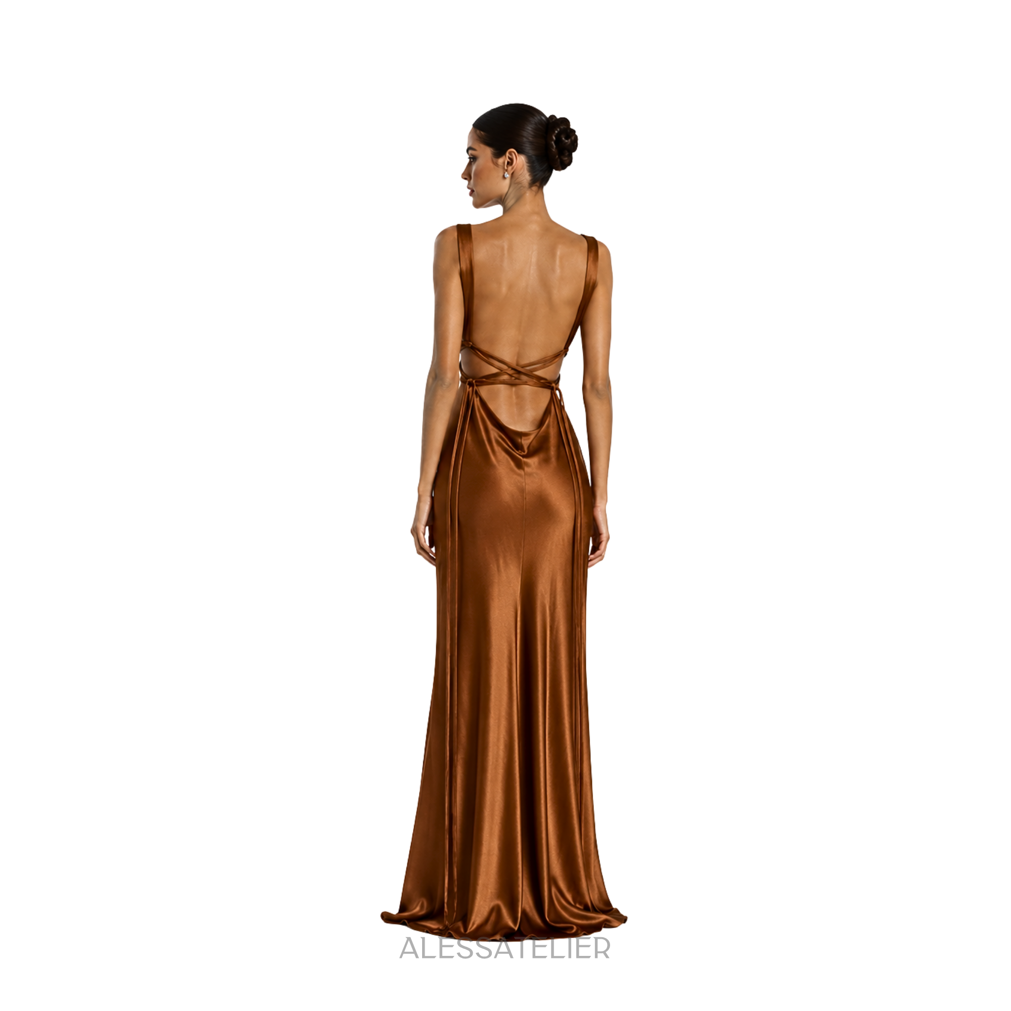 Sofia Satin Maxi Dress, Bronze