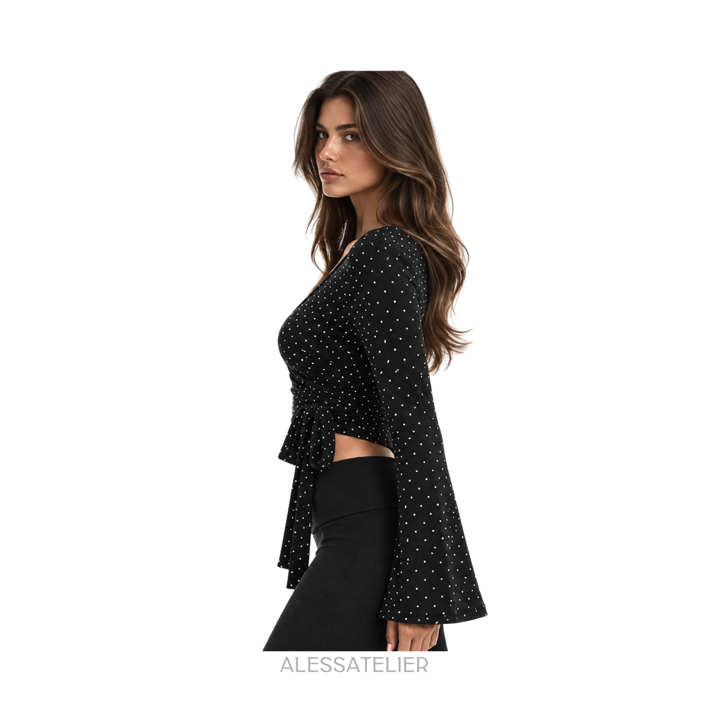 Elisse Ballerina Polka Dots Blouse, Black