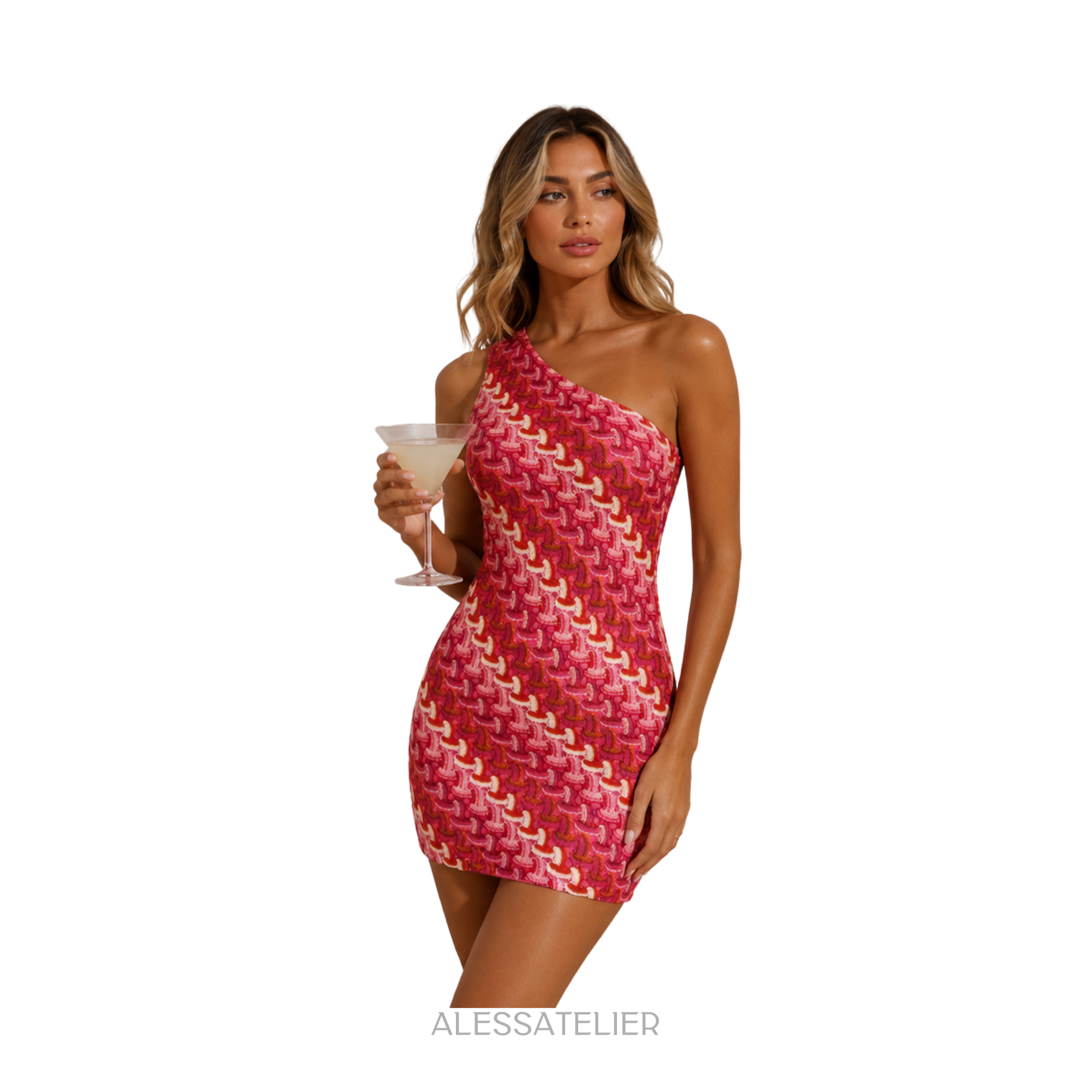 Mallorca Assymetric Mini Dress, Hot Pink