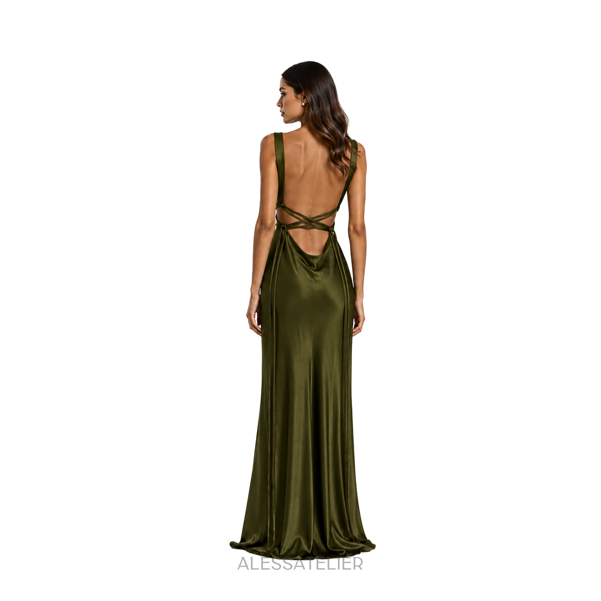 Sofia Satin Maxi Dress, Olive Green
