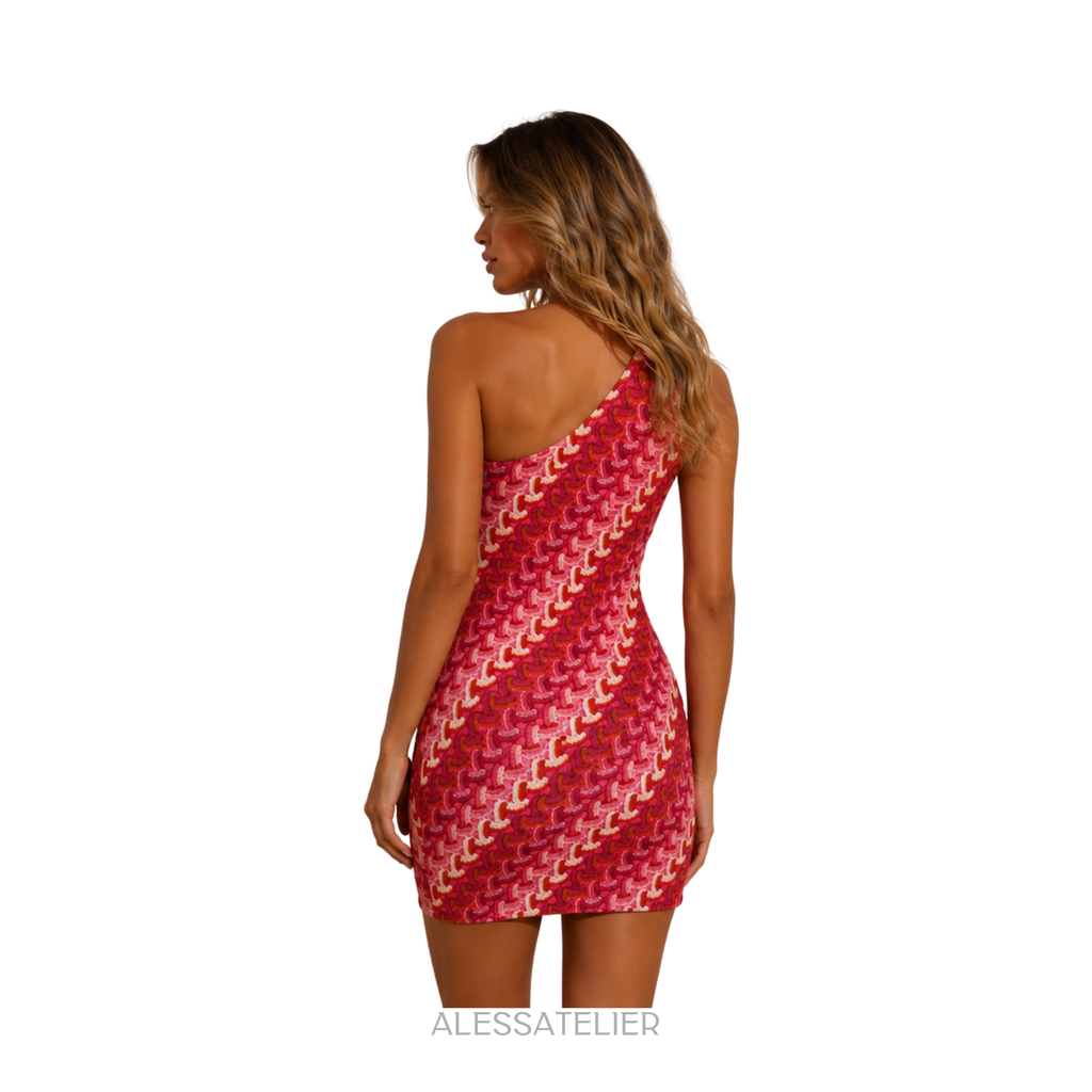 Mallorca Assymetric Mini Dress, Hot Pink