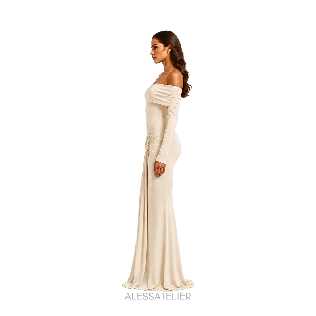 Lauren Contour Fitted Maxi Dress, Bone