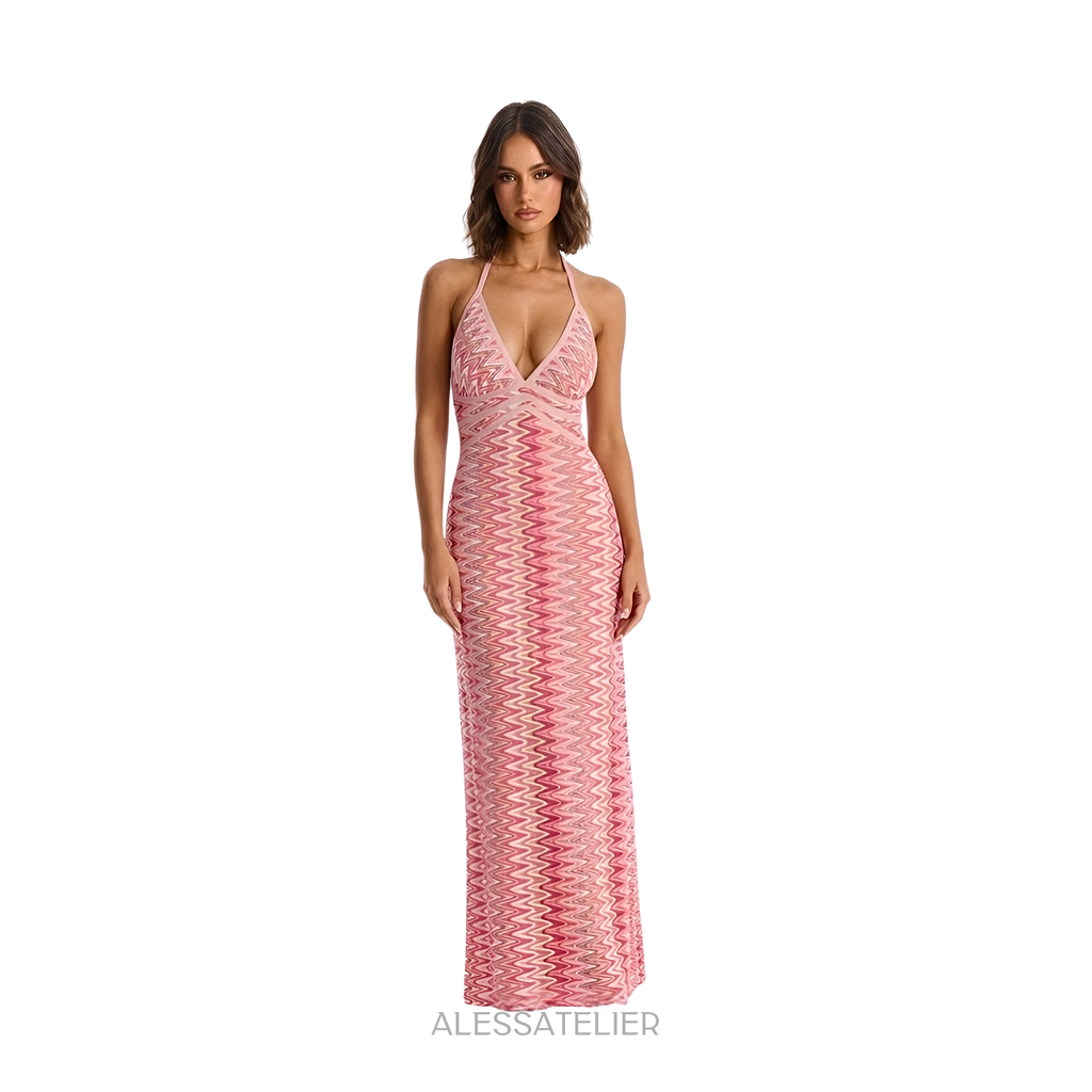 Esme II Halter Maxi Dress, Baby Pink