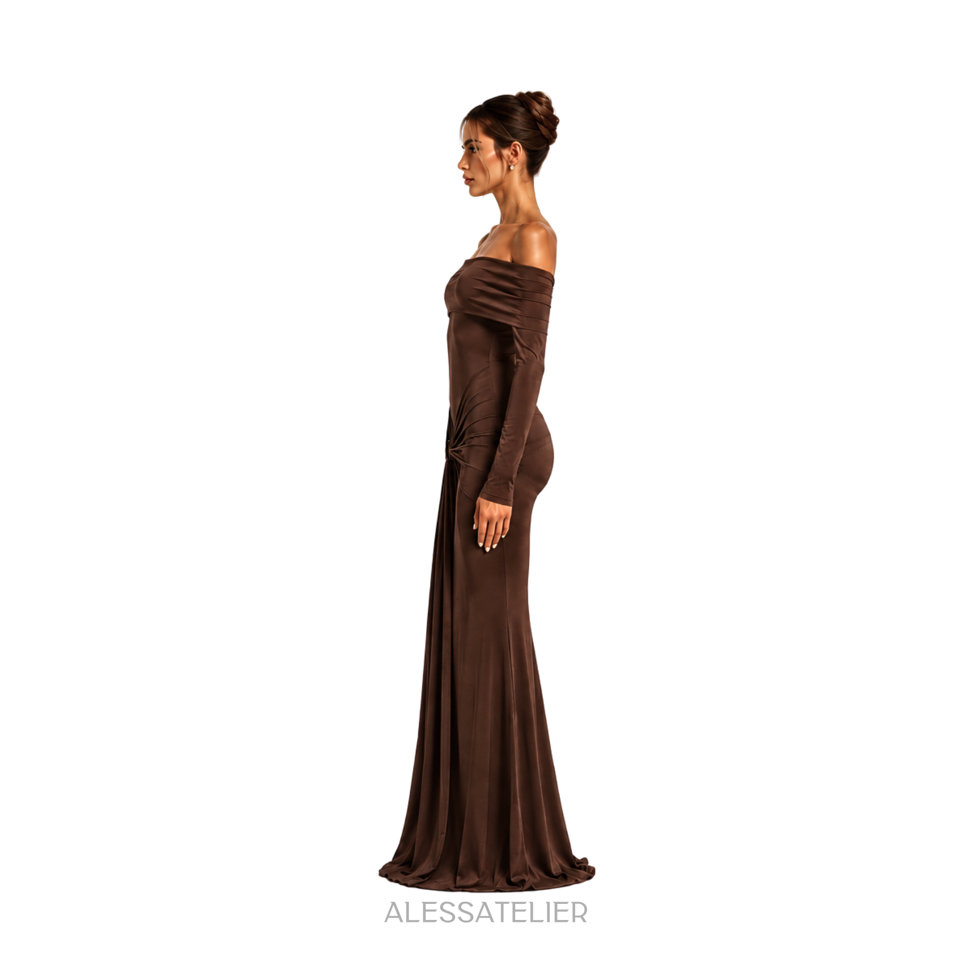 Lauren Contour Fitted Maxi Dress, Coffee