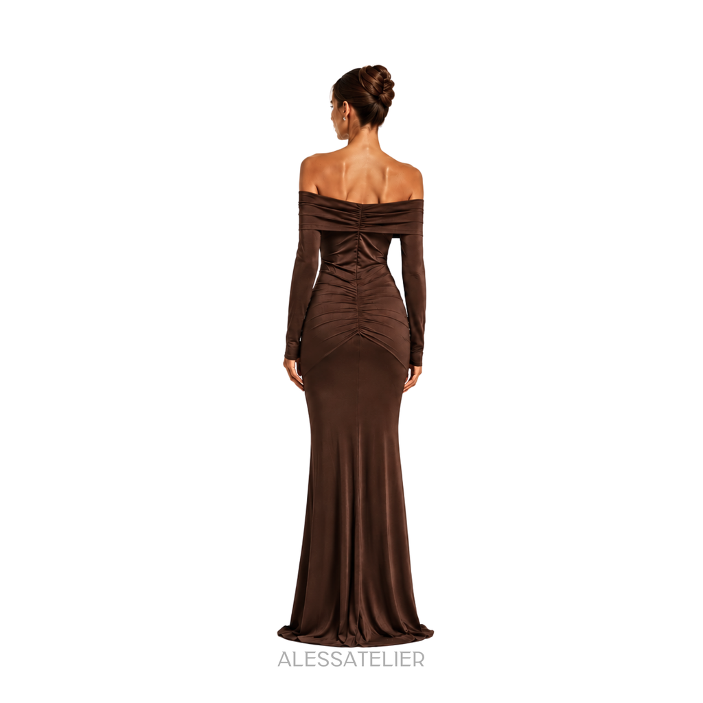 Lauren Contour Fitted Maxi Dress, Coffee