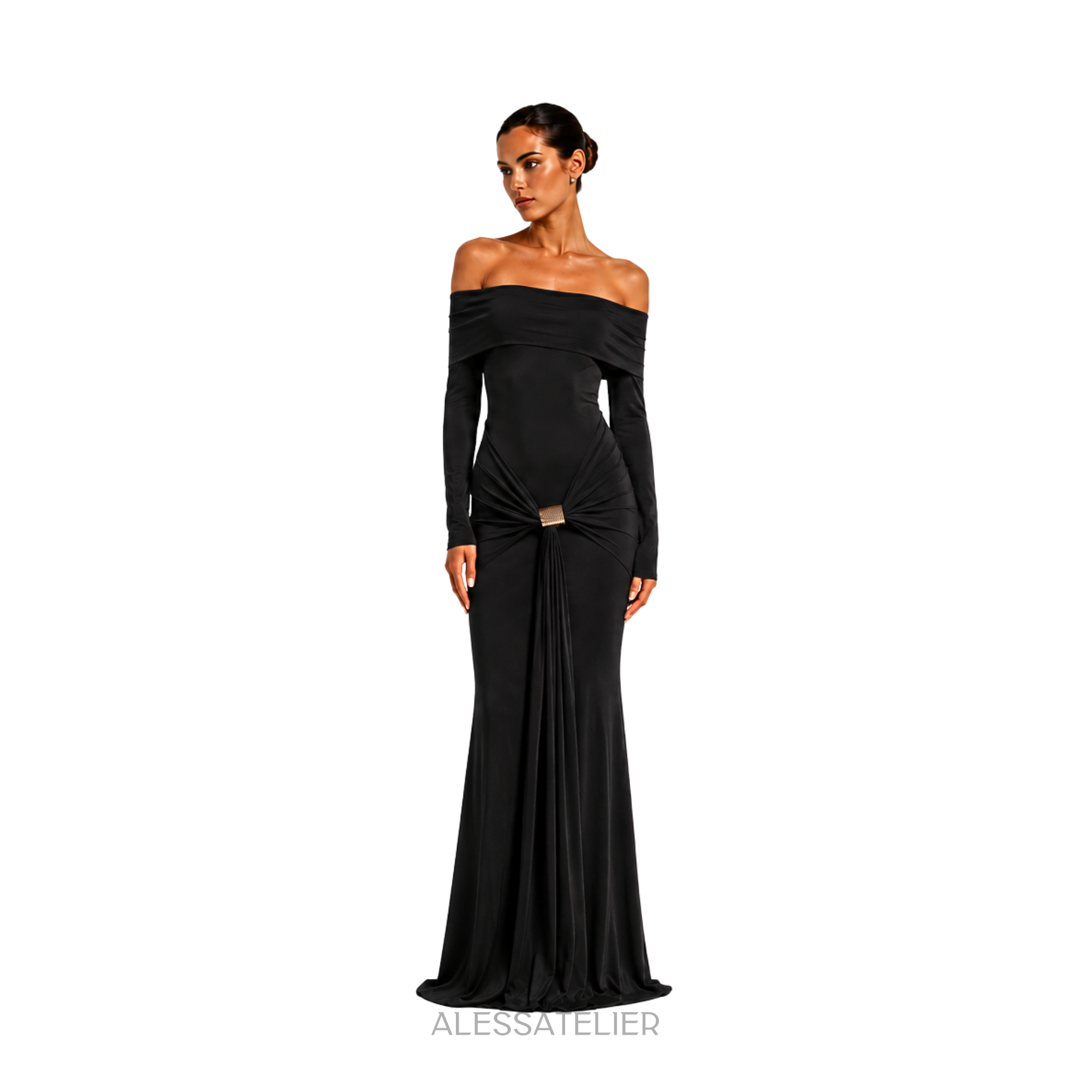 Lauren Contour Fitted Maxi Dress, Black