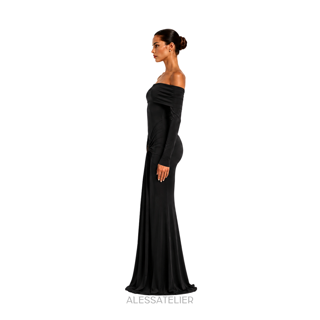 Lauren Contour Fitted Maxi Dress, Black
