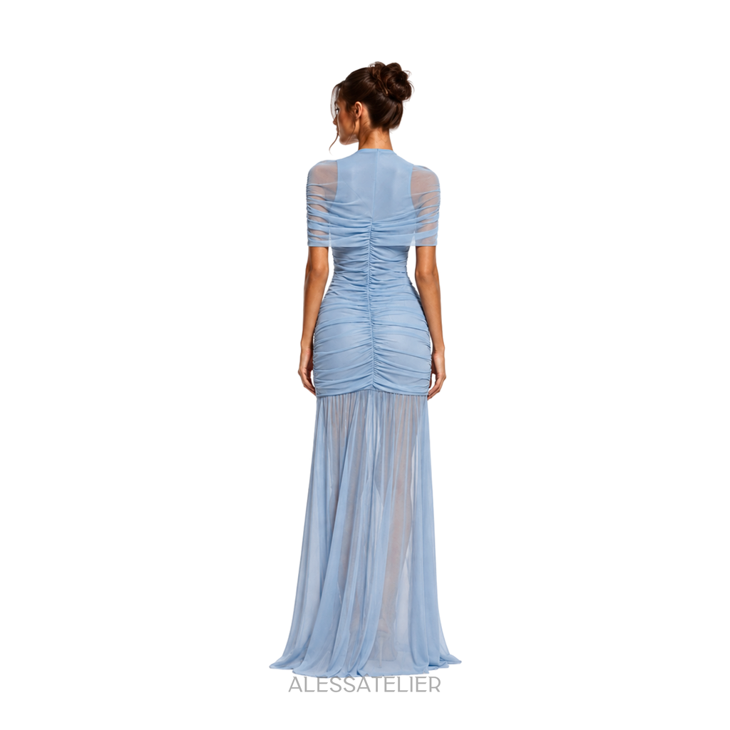 Constanza Princess Maxi Dress, Baby Blue