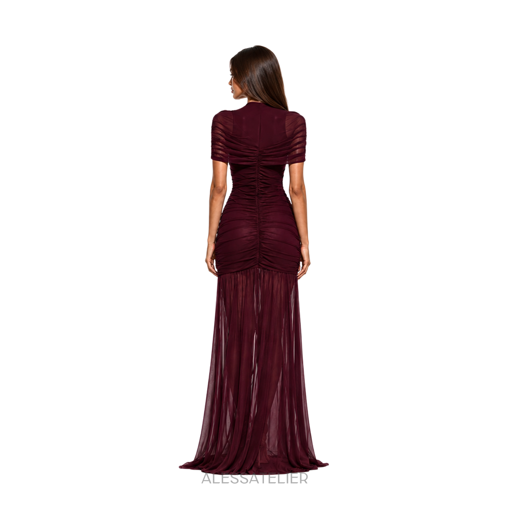 Constanza Princess Maxi Dress, Plum
