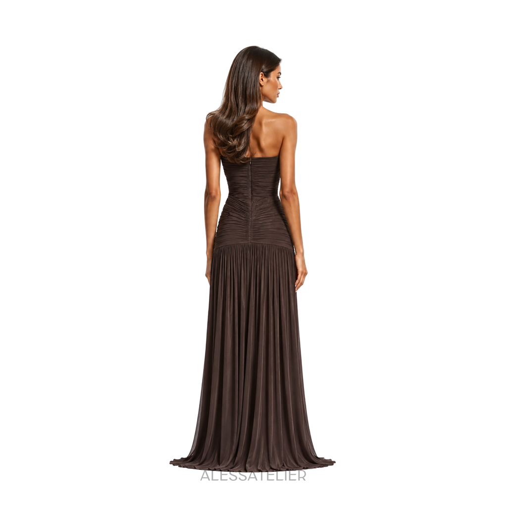 Maca Contour Maxi Dress, Coffee Brown