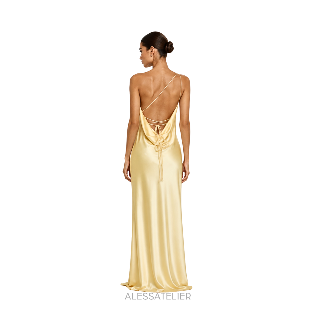 Regina Satin Maxi Dress, Butter Yellow